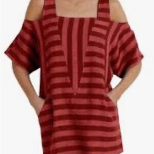 Soft Surroundings Women's Sunset Striped Cold Shoulder Linen Tunic Top Petite XL